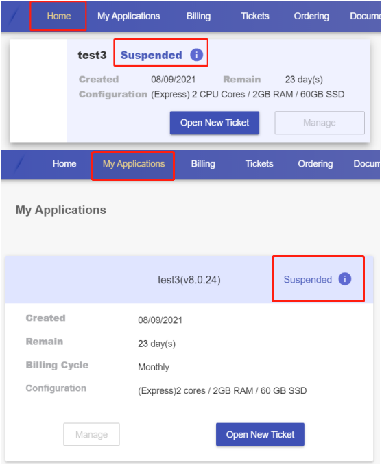 Locate your suspended application